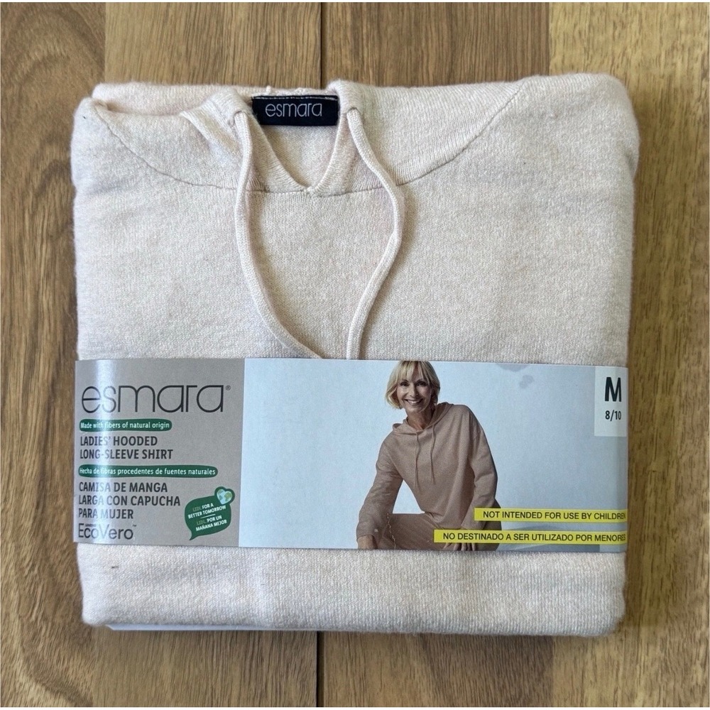 Esmara Ladies Hooded Long Sleeve Shirt Beige EcoVero Viscose Blend Size M 8/10